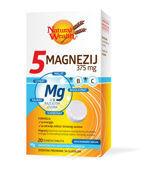 NW MAGNEZIJ 5 OBLIKA 375 MG + B + C EFF A 20